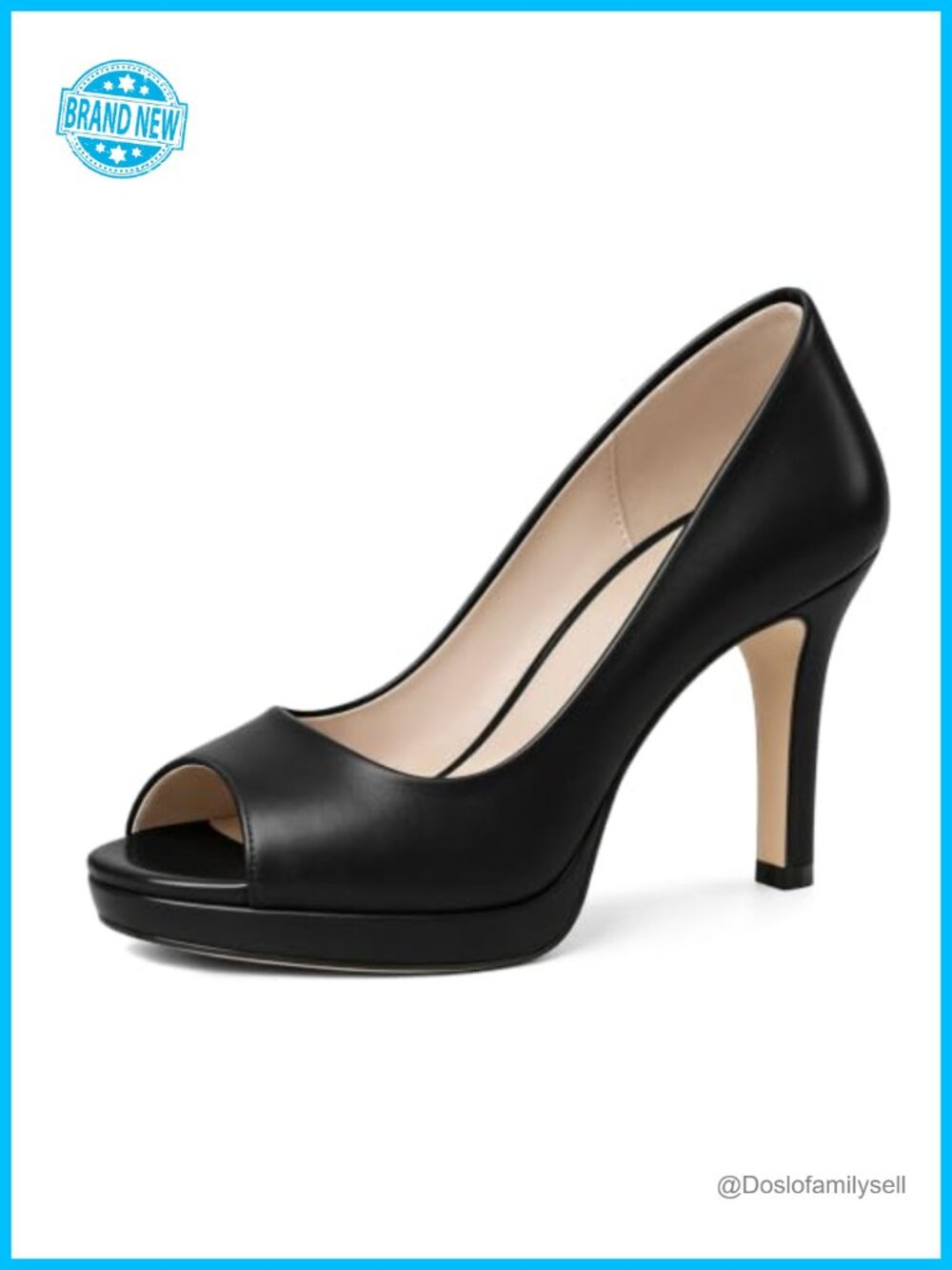 Platform Peep Toe Stiletto Heels 3.5 Inch Faux Leather Dress Pumps